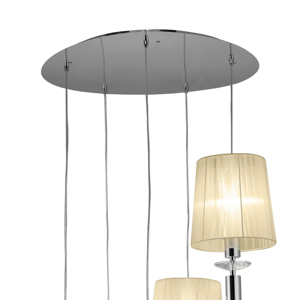 M3857/CS Tiffany Pendant 5+5 Light E27+G9 Spiral Polished Chrome Cream Shades & Clear Crystal