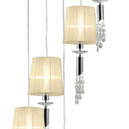 M3857/CS Tiffany Pendant 5+5 Light E27+G9 Spiral Polished Chrome Cream Shades & Clear Crystal
