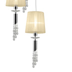 M3857/CS Tiffany Pendant 5+5 Light E27+G9 Spiral Polished Chrome Cream Shades & Clear Crystal