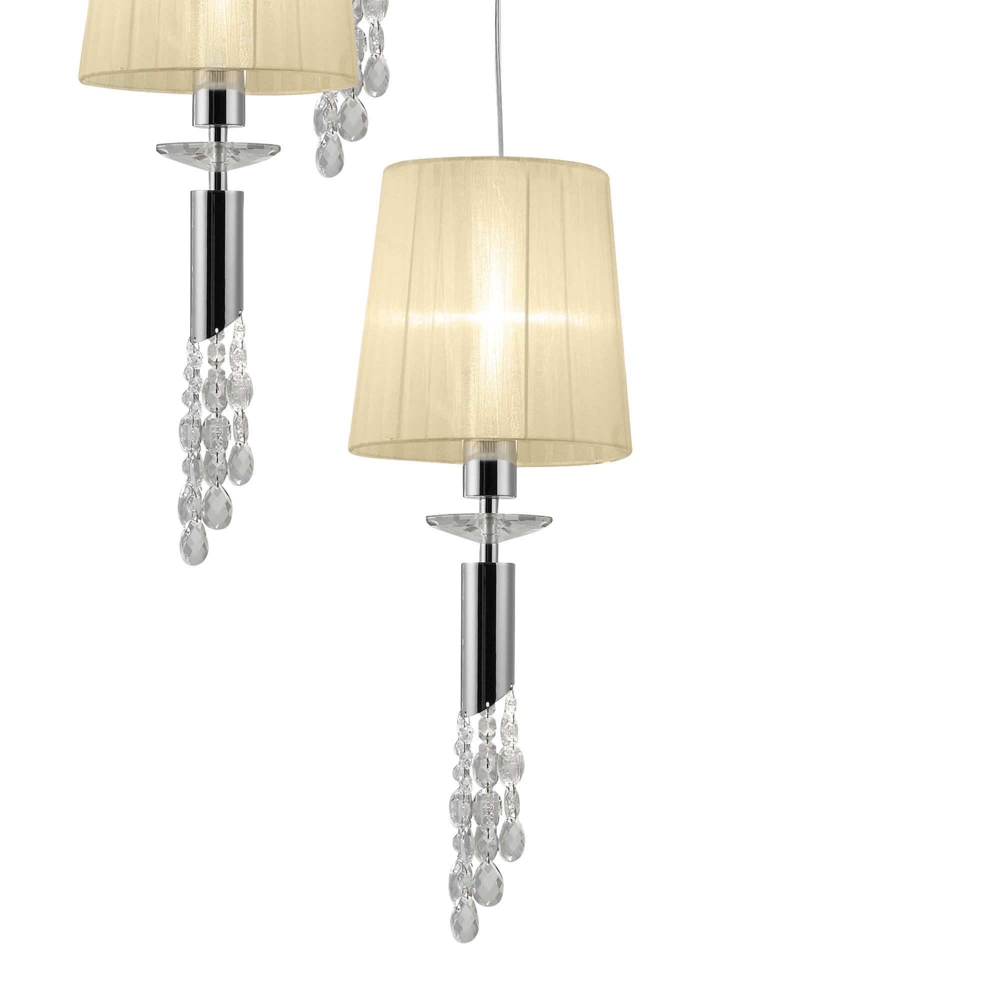 M3857/CS Tiffany Pendant 5+5 Light E27+G9 Spiral Polished Chrome Cream Shades & Clear Crystal