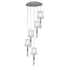 M3857 Tiffany Pendant 5+5 Light E27+G9 Spiral Polished Chrome White Shades & Clear Crystal