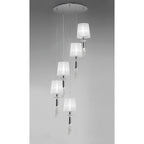 M3857 Tiffany Pendant 5+5 Light E27+G9 Spiral Polished Chrome White Shades & Clear Crystal