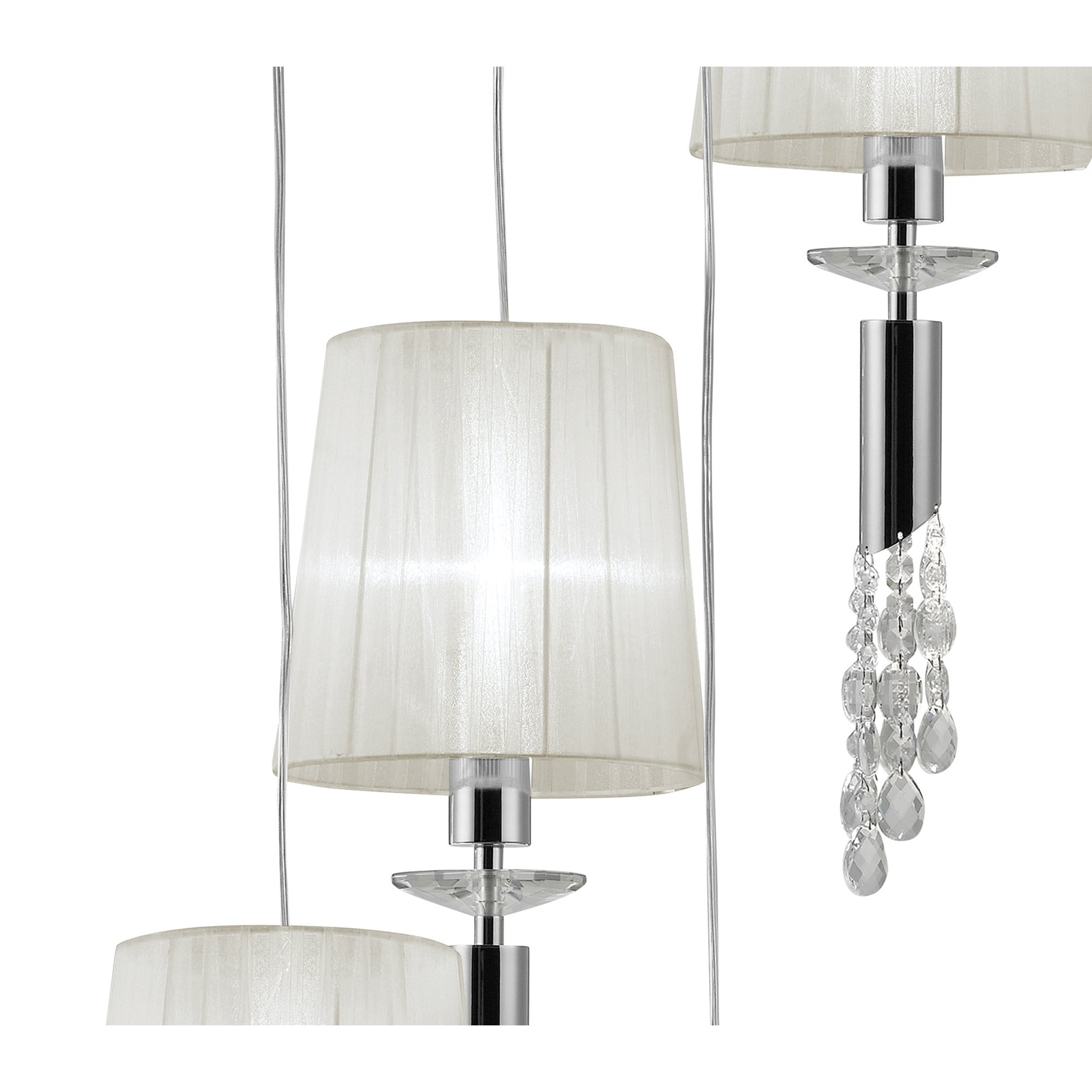 M3857 Tiffany Pendant 5+5 Light E27+G9 Spiral Polished Chrome White Shades & Clear Crystal
