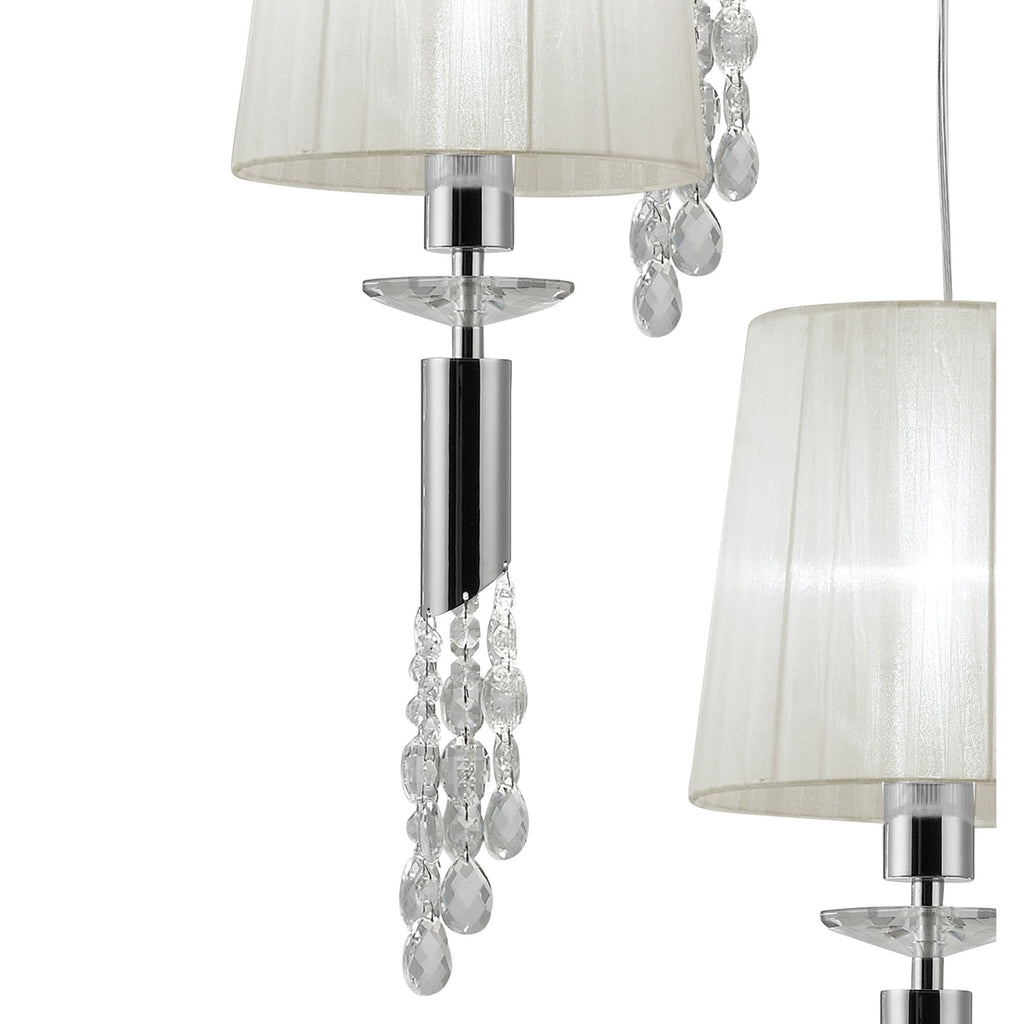 M3857 Tiffany Pendant 5+5 Light E27+G9 Spiral Polished Chrome White Shades & Clear Crystal
