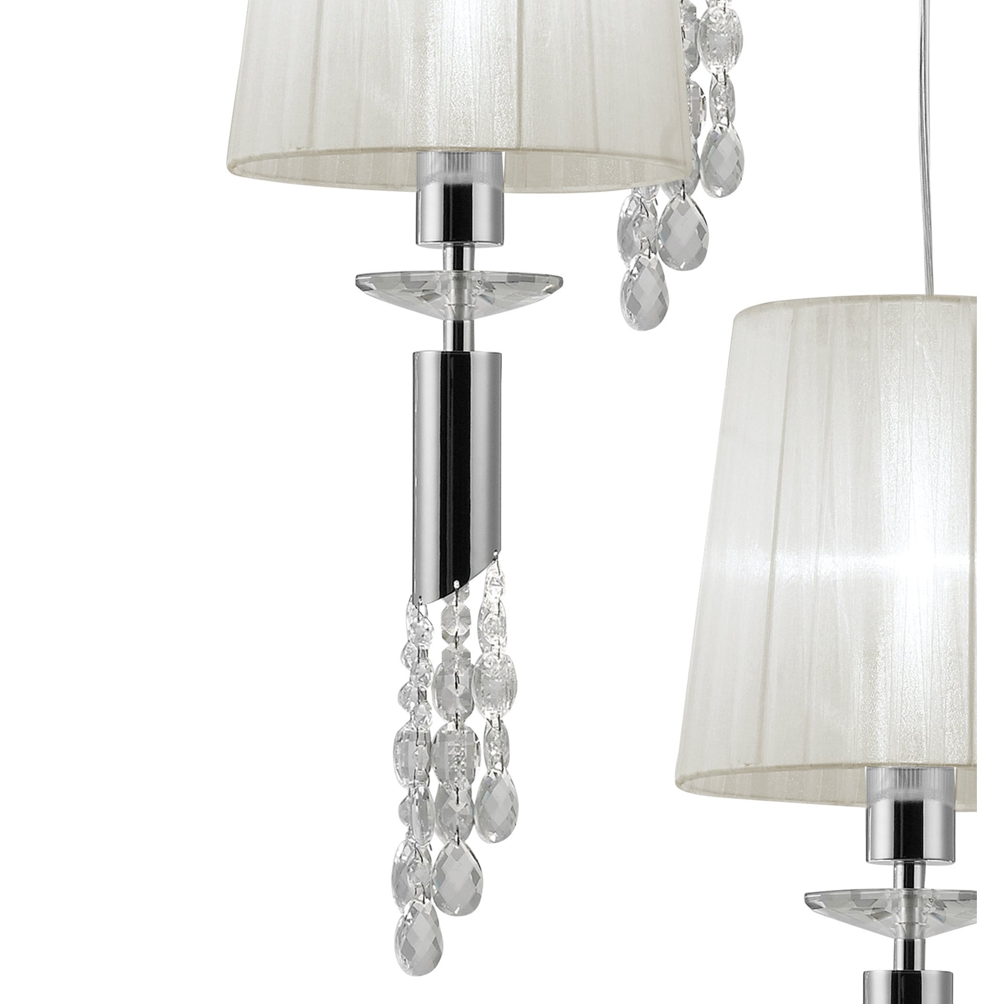 M3857 Tiffany Pendant 5+5 Light E27+G9 Spiral Polished Chrome White Shades & Clear Crystal