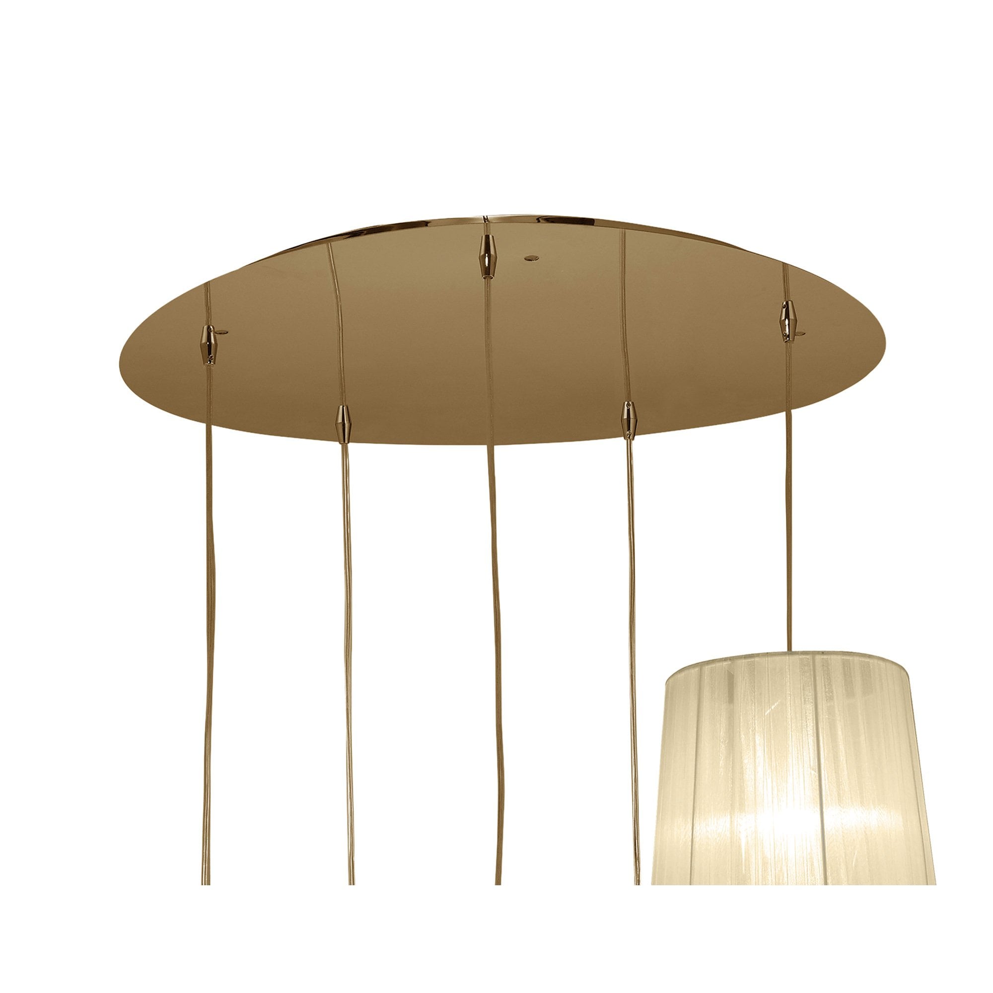 M3857FG Tiffany Pendant 5+5 Light E27+G9 Spiral French Gold Cream Shades & Clear Crystal