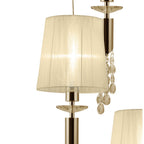 M3857FG Tiffany Pendant 5+5 Light E27+G9 Spiral French Gold Cream Shades & Clear Crystal