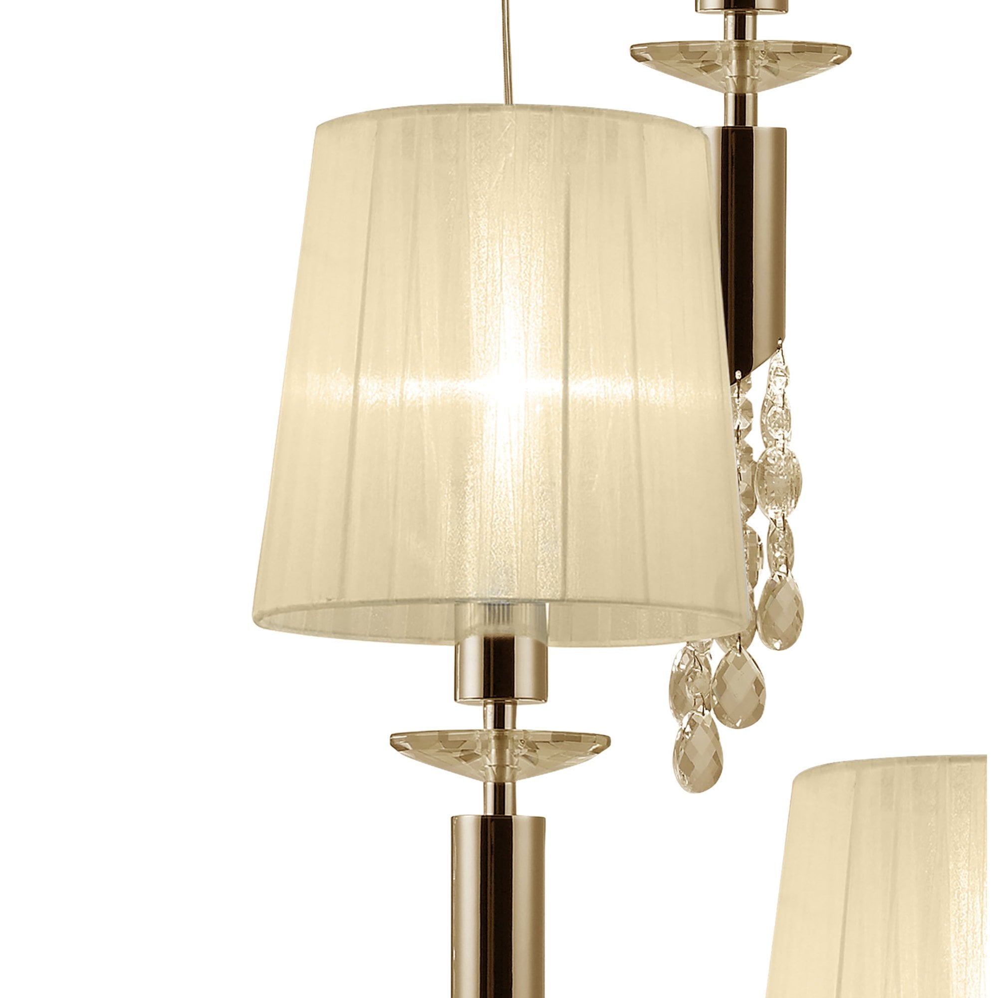 M3857FG Tiffany Pendant 5+5 Light E27+G9 Spiral French Gold Cream Shades & Clear Crystal