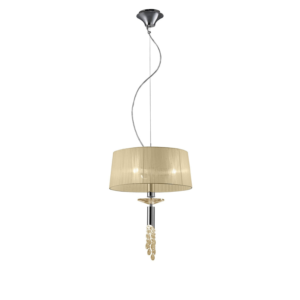 M3858/CS Tiffany Pendant 3+1 Light E27+G9 Polished Chrome Cream Shade & Clear Crystal