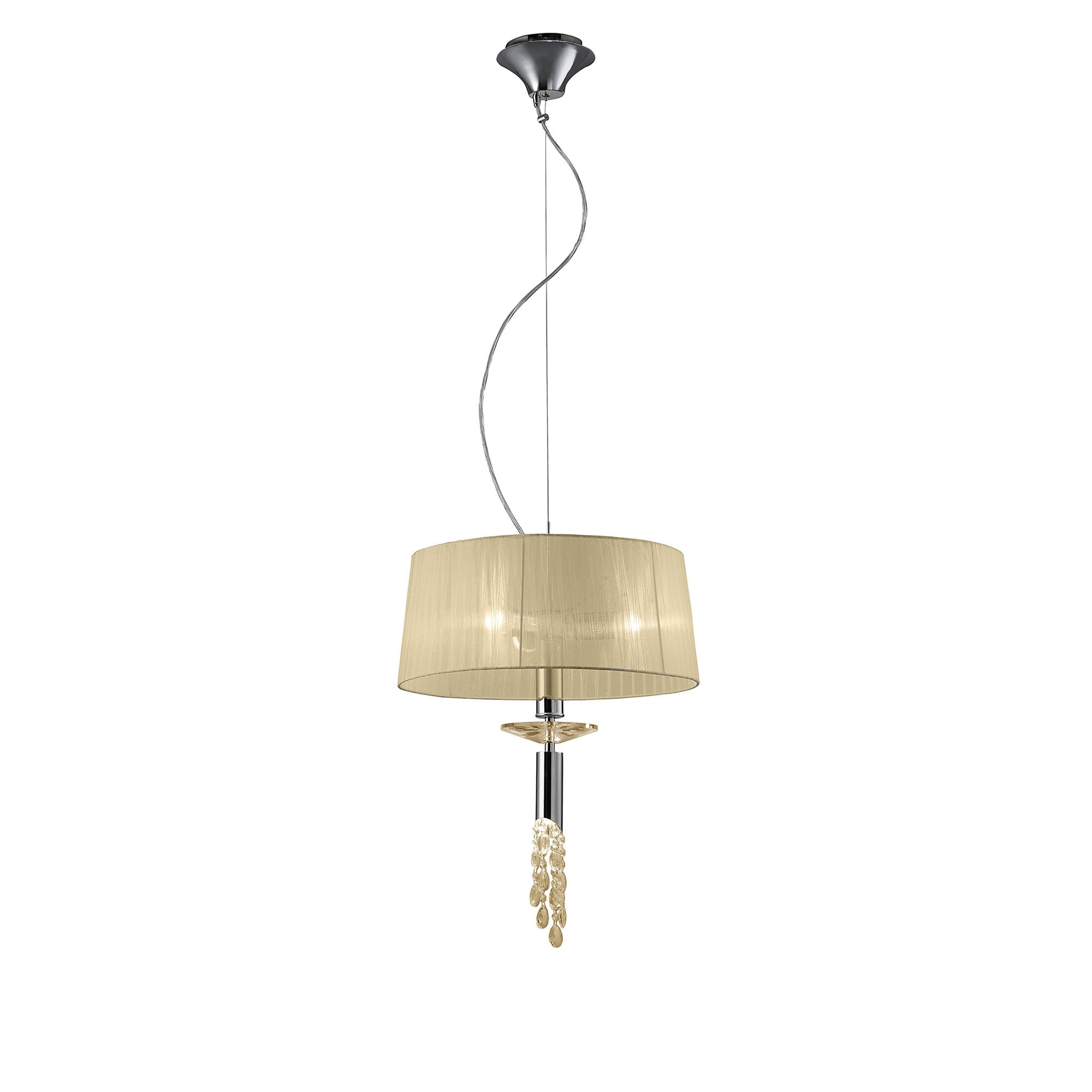 M3858/CS Tiffany Pendant 3+1 Light E27+G9 Polished Chrome Cream Shade & Clear Crystal