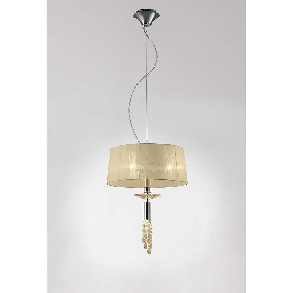 M3858/CS Tiffany Pendant 3+1 Light E27+G9 Polished Chrome Cream Shade & Clear Crystal