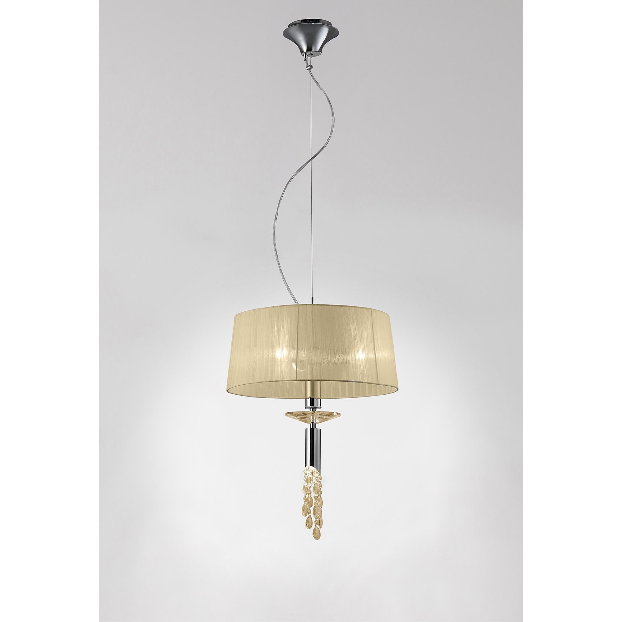 M3858/CS Tiffany Pendant 3+1 Light E27+G9 Polished Chrome Cream Shade & Clear Crystal