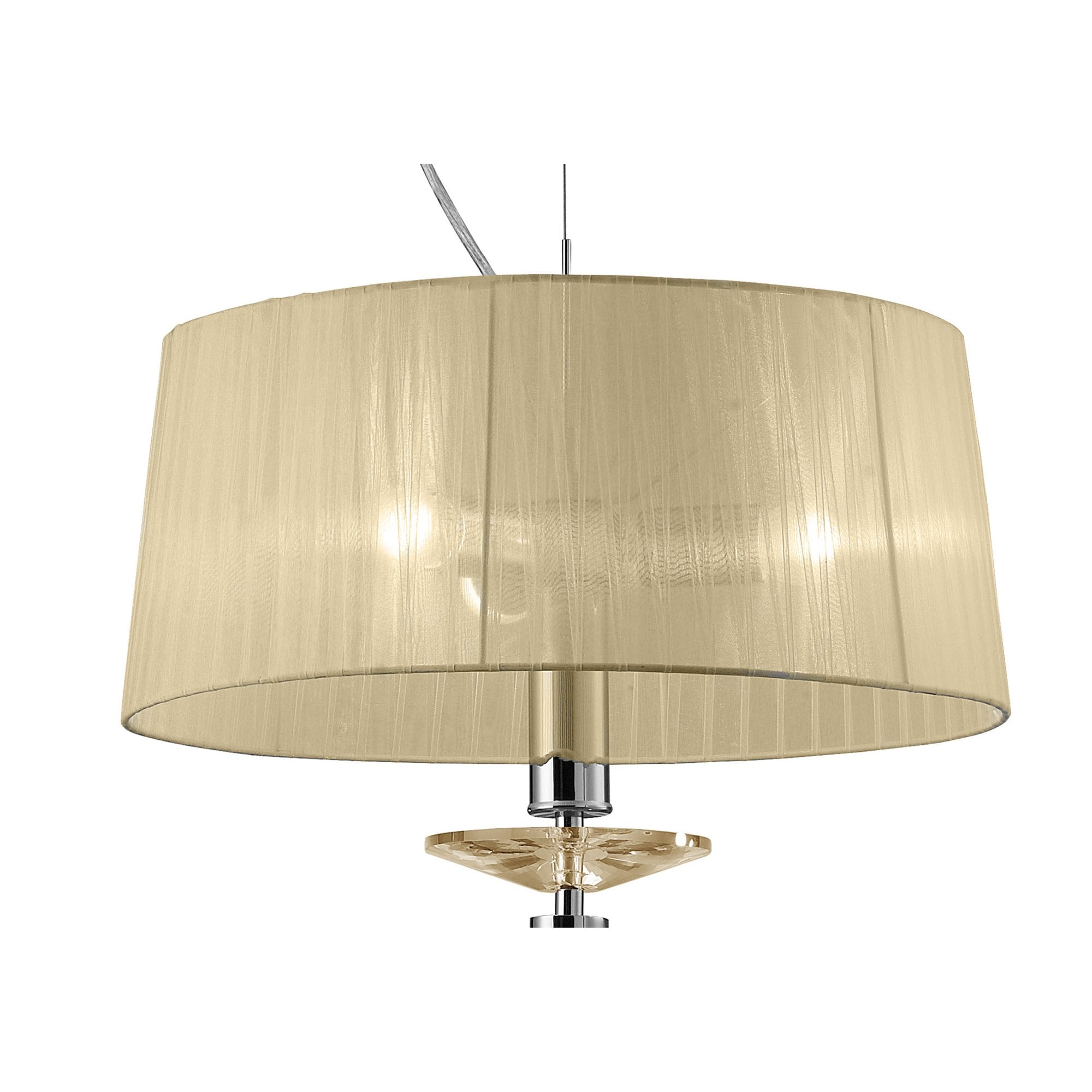 M3858/CS Tiffany Pendant 3+1 Light E27+G9 Polished Chrome Cream Shade & Clear Crystal
