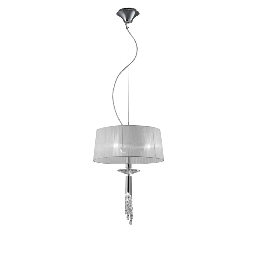 M3858 Tiffany Pendant 3+1 Light E27+G9 Polished Chrome White Shade & Clear Crystal