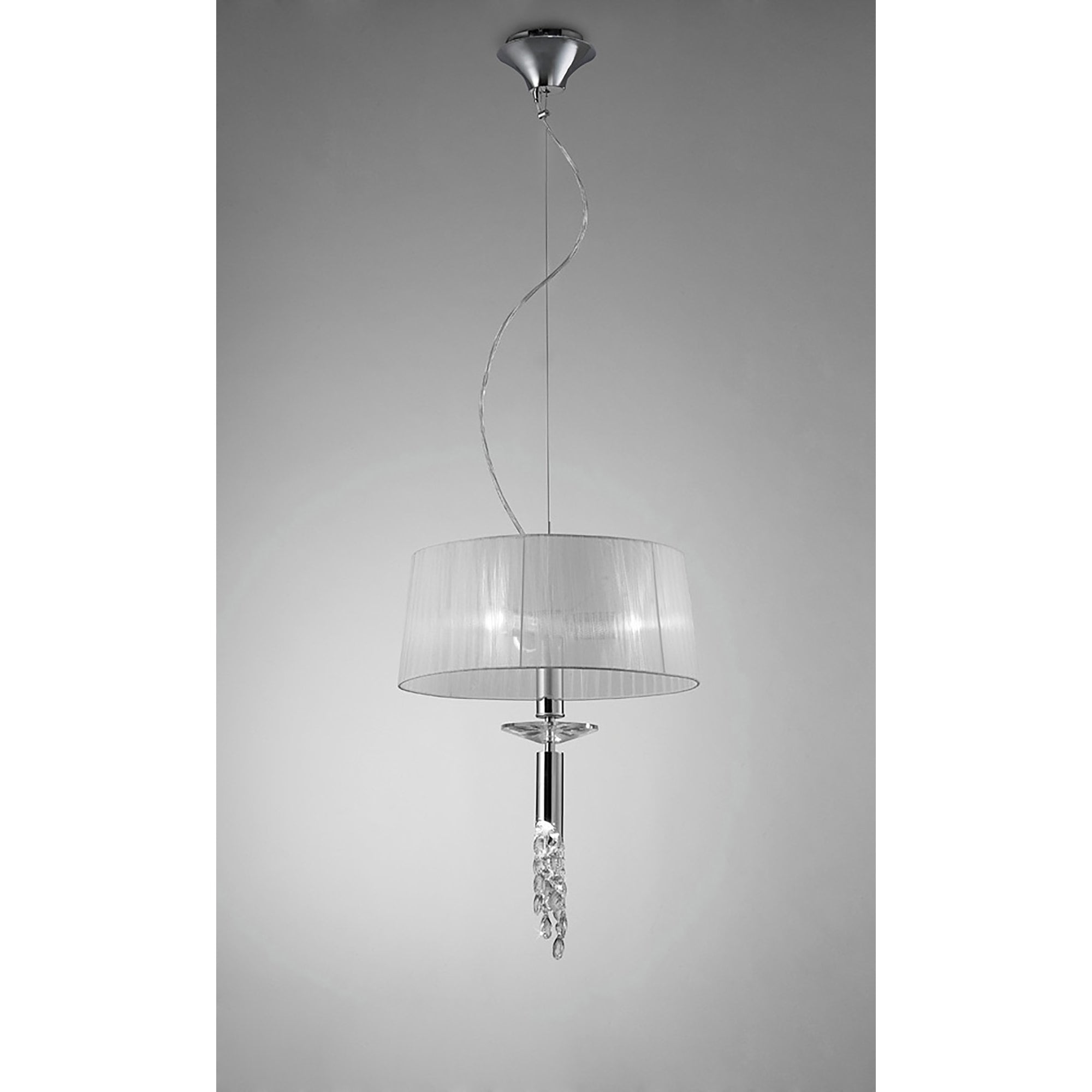 M3858 Tiffany Pendant 3+1 Light E27+G9 Polished Chrome White Shade & Clear Crystal