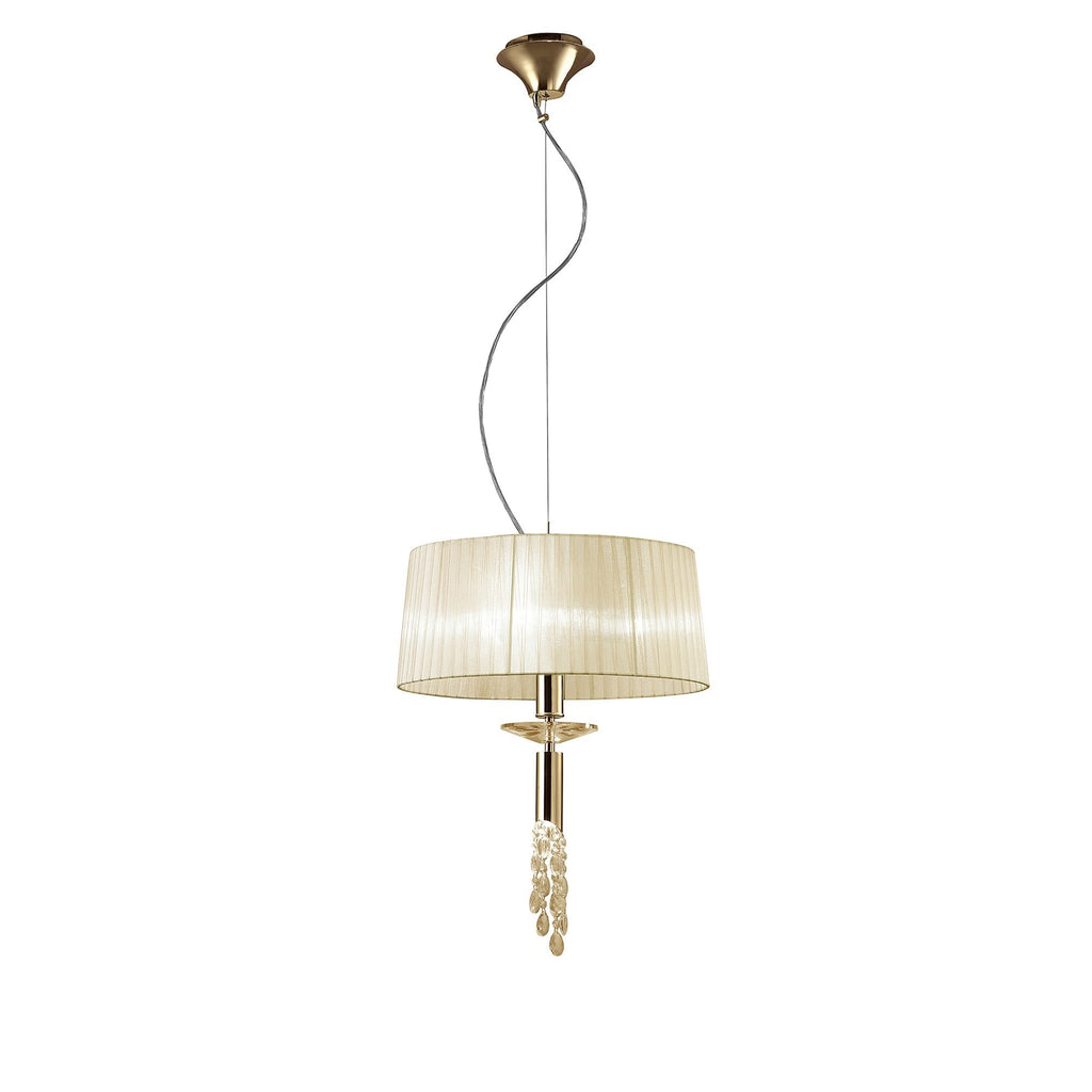 M3858FG Tiffany Pendant 3+1 Light E27+G9 French Gold Cream Shade & Clear Crystal