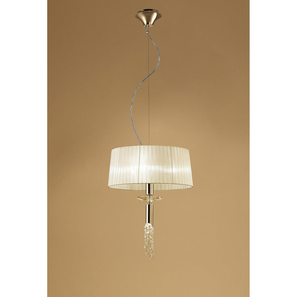 M3858FG Tiffany Pendant 3+1 Light E27+G9 French Gold Cream Shade & Clear Crystal