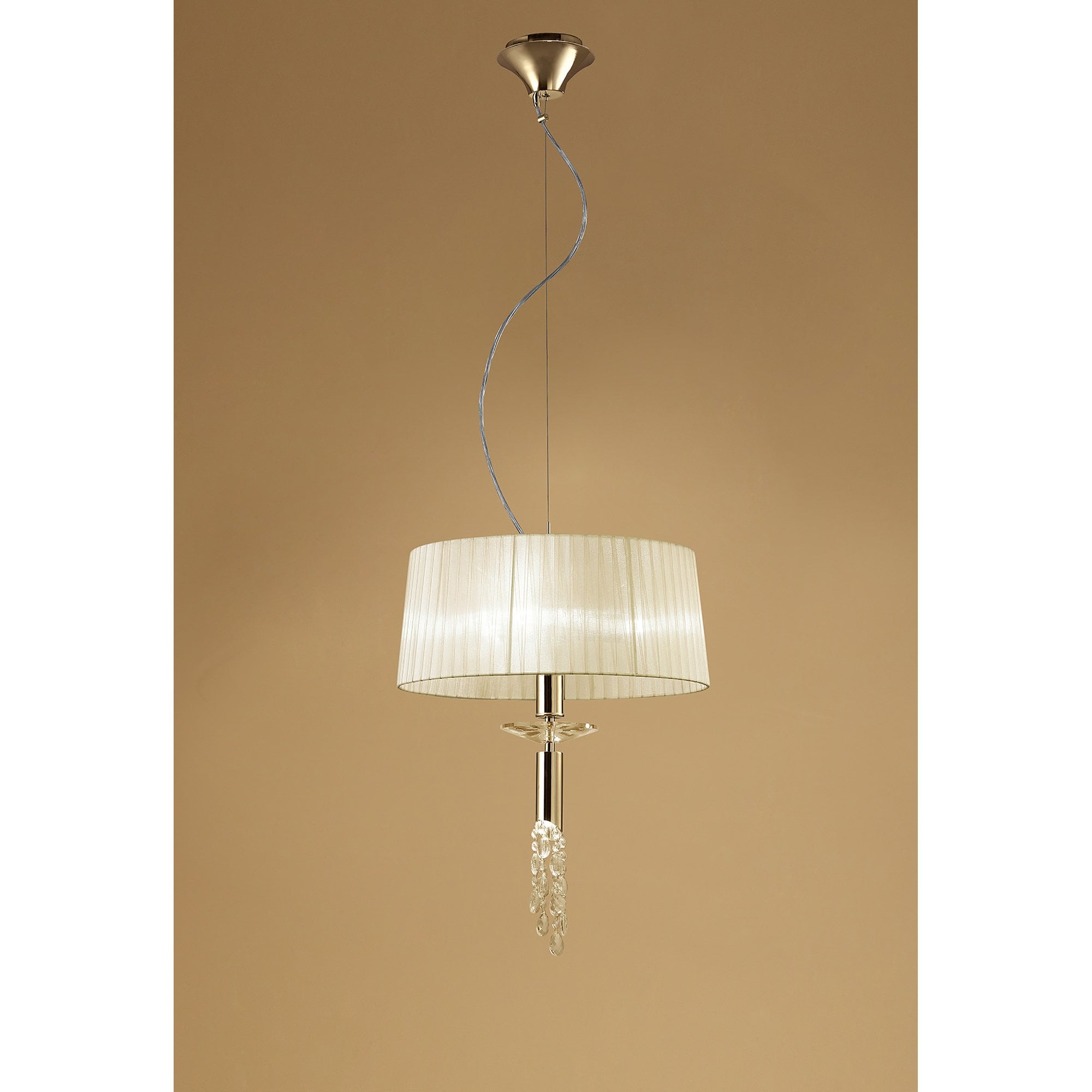 M3858FG Tiffany Pendant 3+1 Light E27+G9 French Gold Cream Shade & Clear Crystal