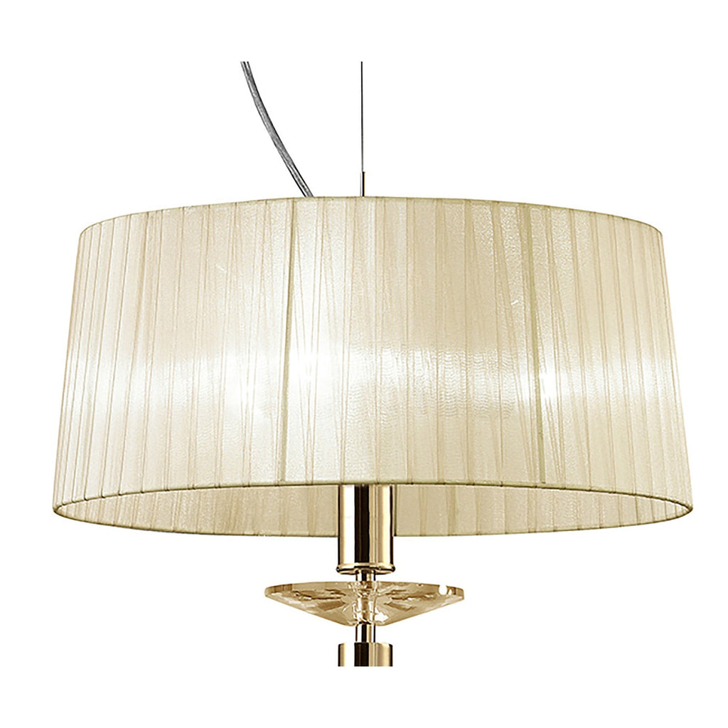 M3858FG Tiffany Pendant 3+1 Light E27+G9 French Gold Cream Shade & Clear Crystal
