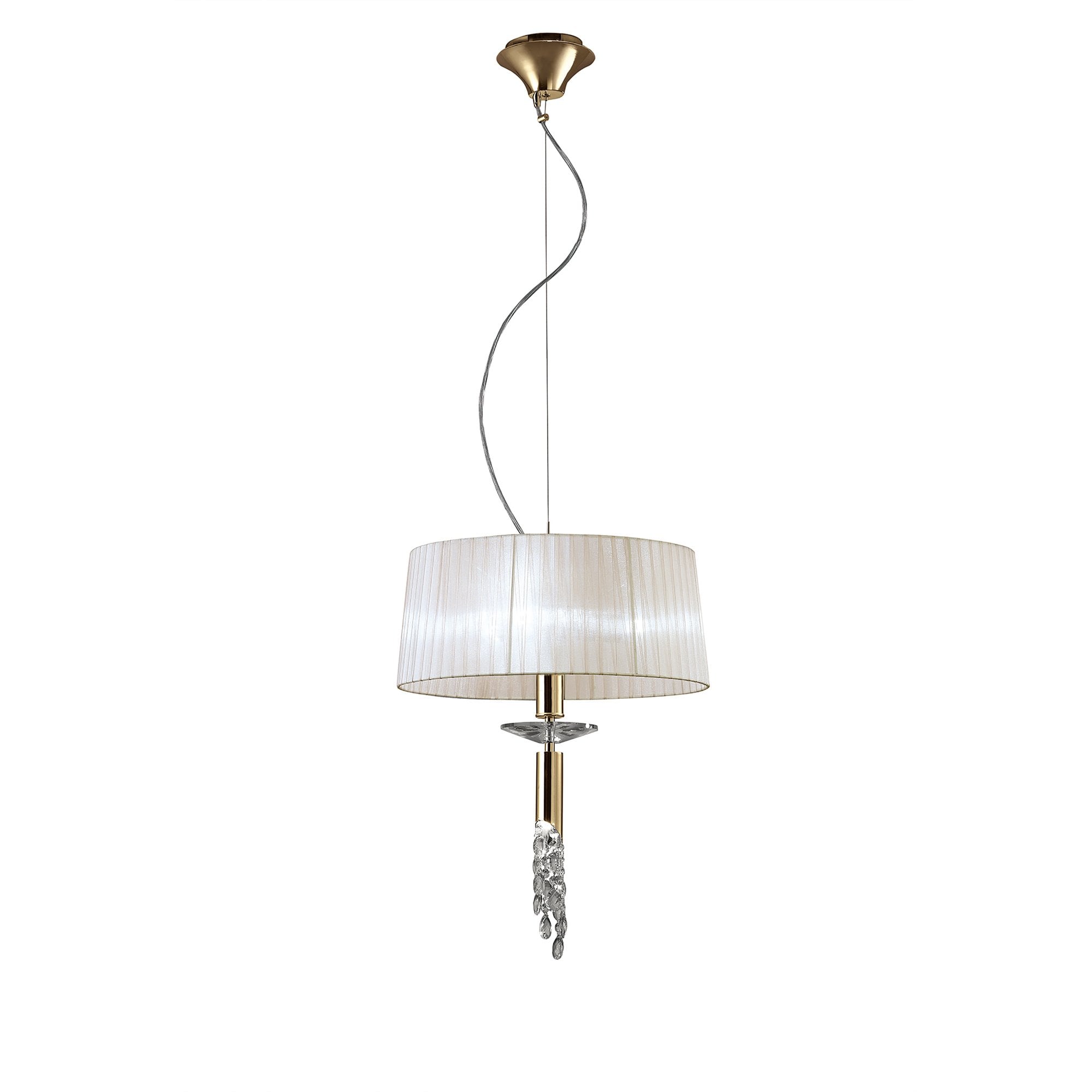 M3858FG/WS Tiffany Pendant 3+1 Light E27+G9 French Gold White Shade & Clear Crystal