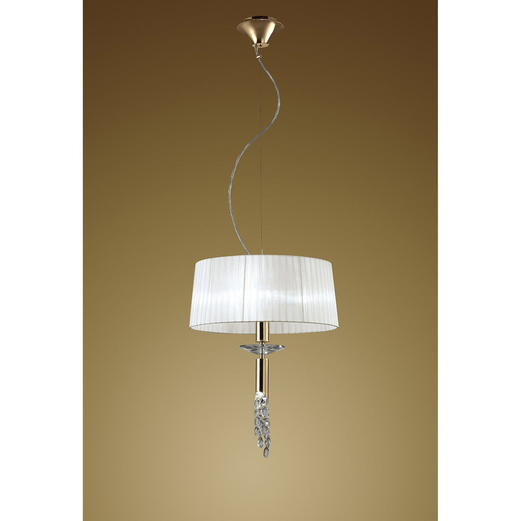 M3858FG/WS Tiffany Pendant 3+1 Light E27+G9 French Gold White Shade & Clear Crystal