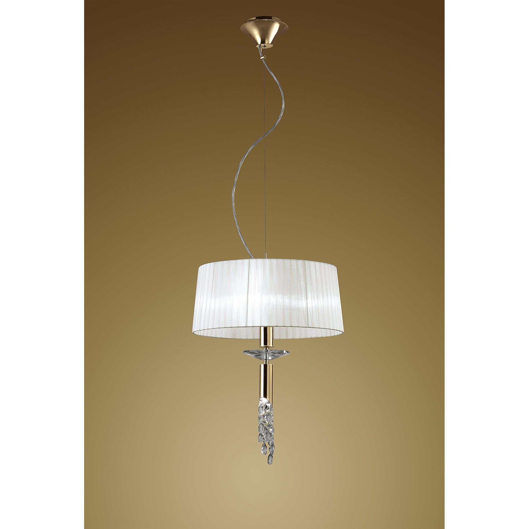 M3858FG/WS Tiffany Pendant 3+1 Light E27+G9 French Gold White Shade & Clear Crystal