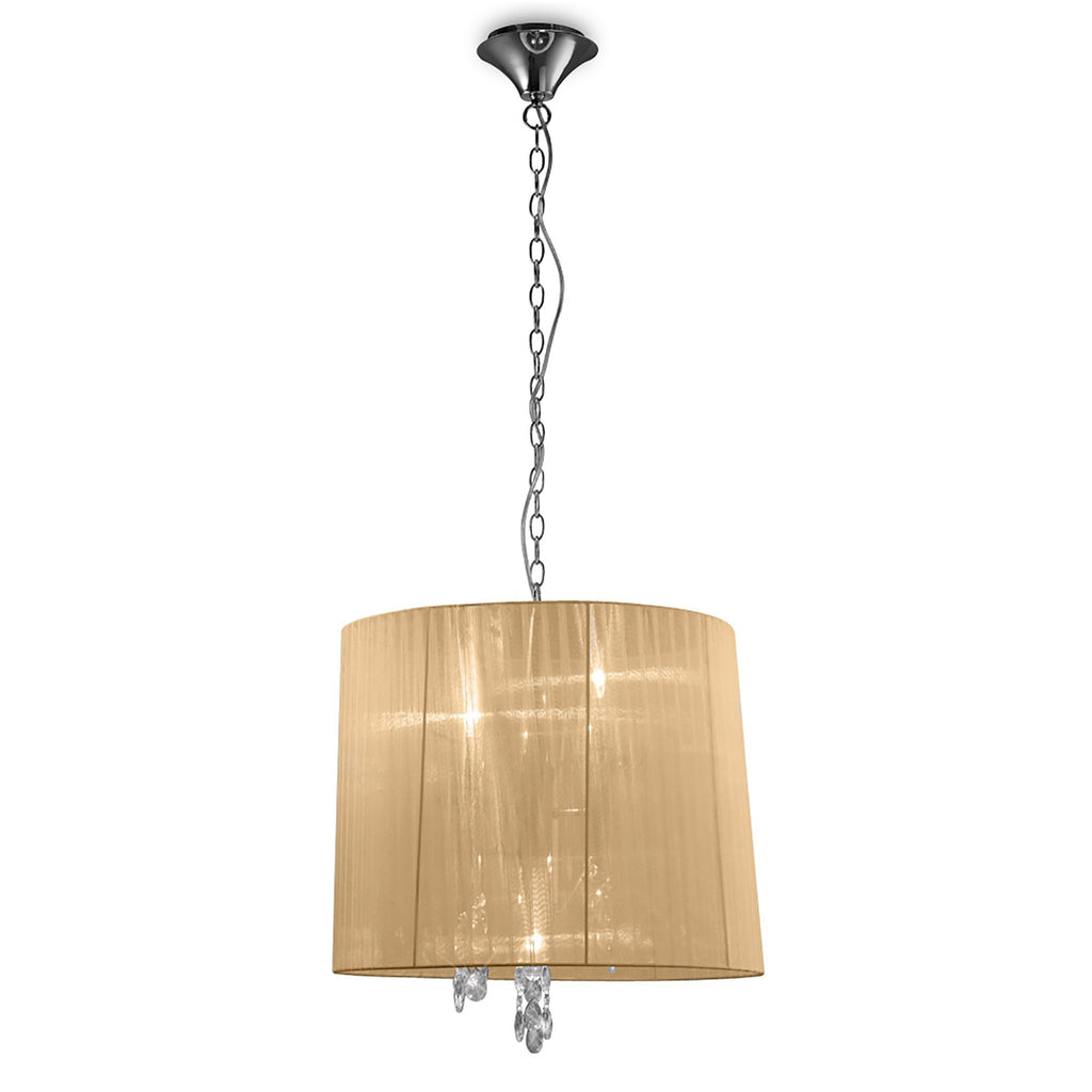 M3860/SBS Tiffany Pendant 3+3 Light E14+G9 Polished Chrome Soft Bronze Shade & Clear Crystal