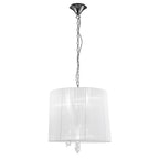 M3860 Tiffany Pendant 3+3 Light E14+G9 Polished Chrome White Shade & Clear Crystal