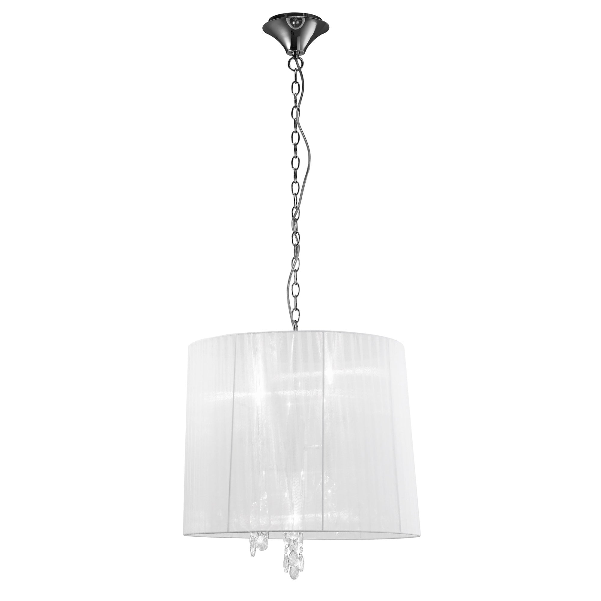 M3860 Tiffany Pendant 3+3 Light E14+G9 Polished Chrome White Shade & Clear Crystal