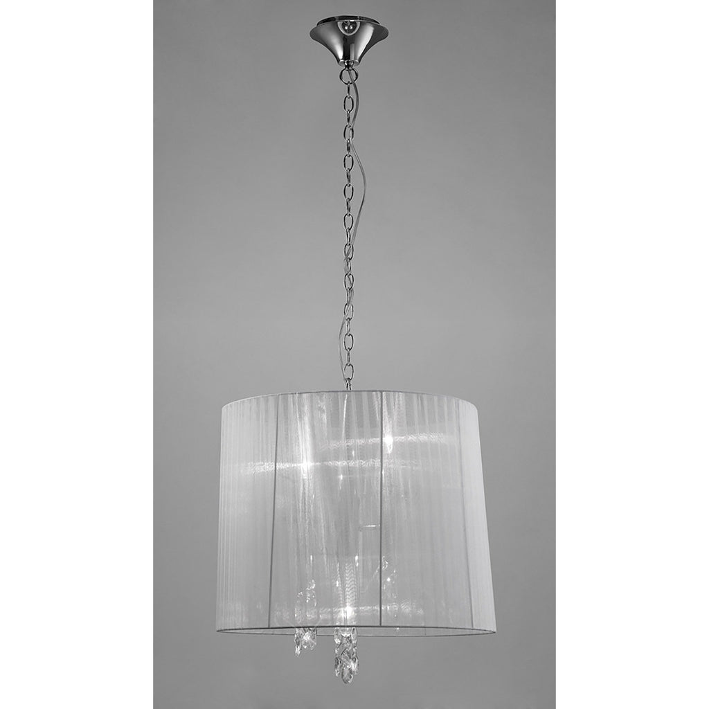 M3860 Tiffany Pendant 3+3 Light E14+G9 Polished Chrome White Shade & Clear Crystal