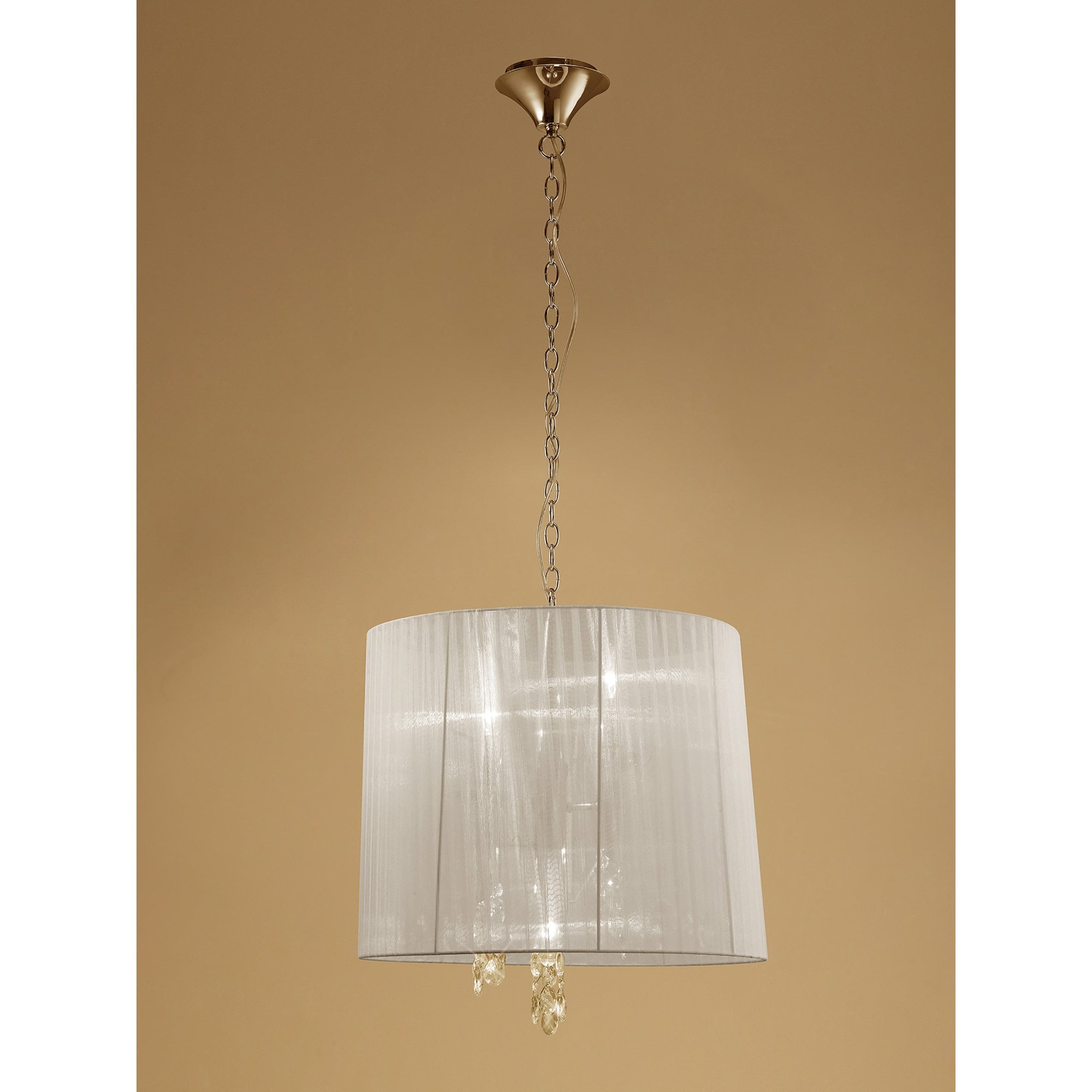 M3860FG Tiffany Pendant 3+3 Light E14+G9 French Gold Cream Shade & Clear Crystal