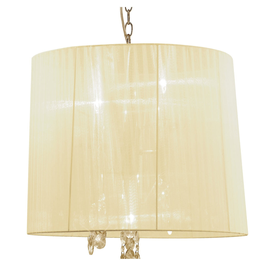 M3860FG Tiffany Pendant 3+3 Light E14+G9 French Gold Cream Shade & Clear Crystal