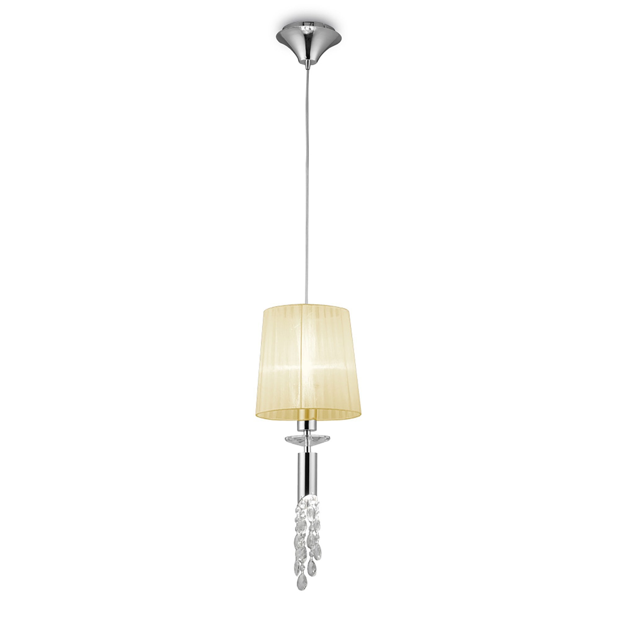 M3861/CS Tiffany Pendant 1+1 Light E27+G9 Polished Chrome Cream Shade & Clear Crystal