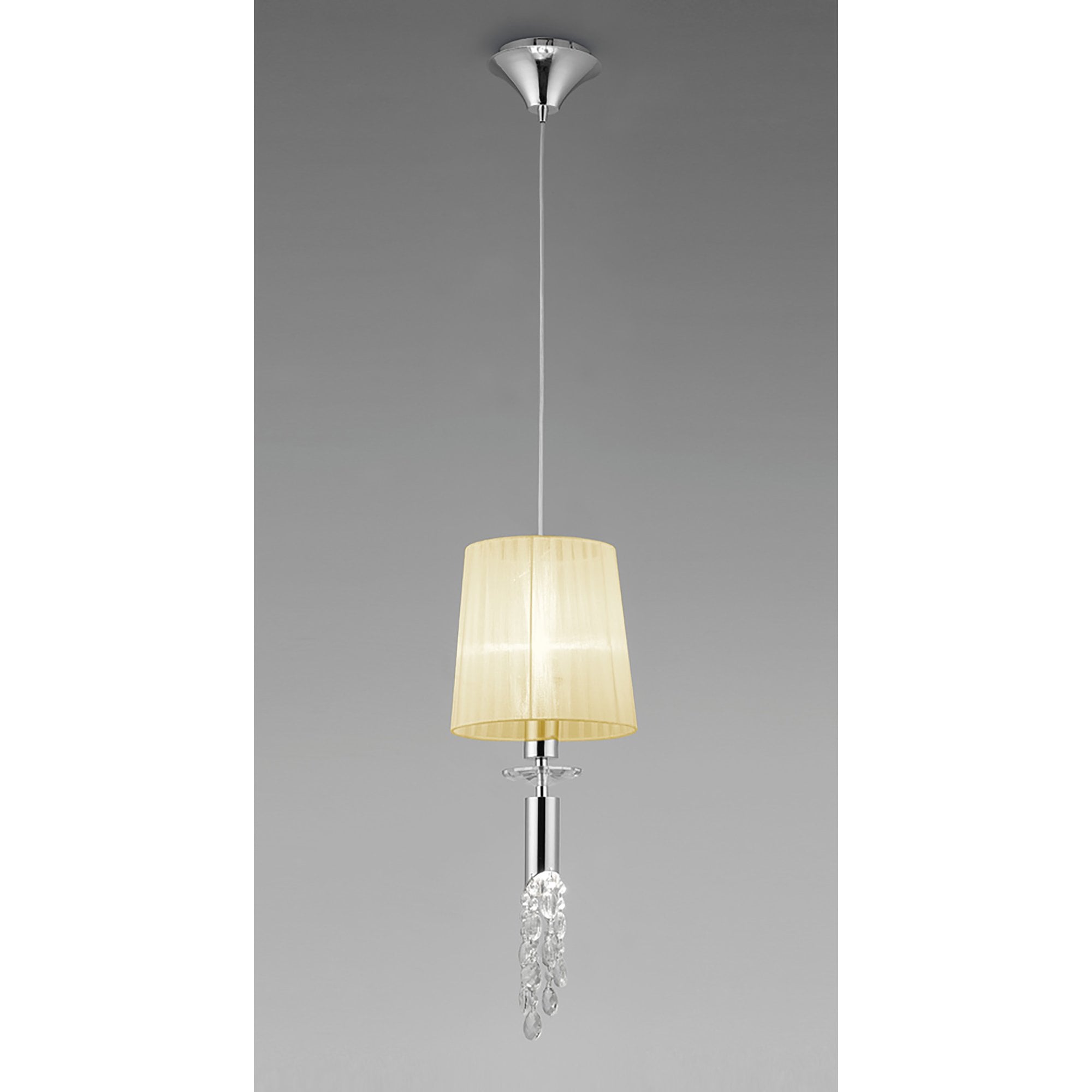 M3861/CS Tiffany Pendant 1+1 Light E27+G9 Polished Chrome Cream Shade & Clear Crystal