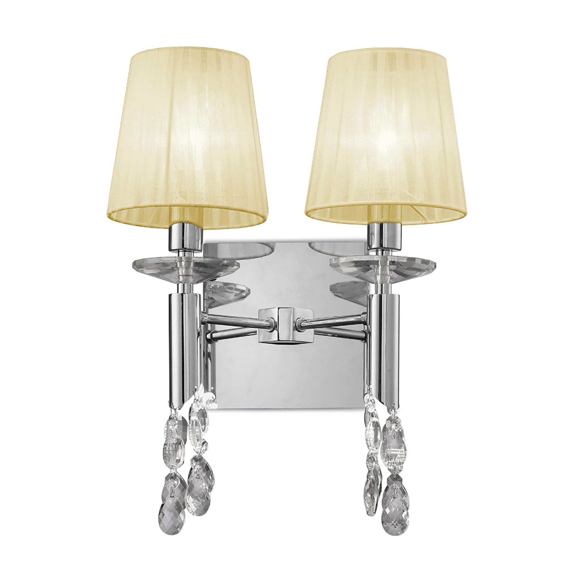M3863/S/CS Tiffany Wall Lamp Switched 2+2 Light E14+G9 Polished Chrome Cream Shades & Clear Crystal
