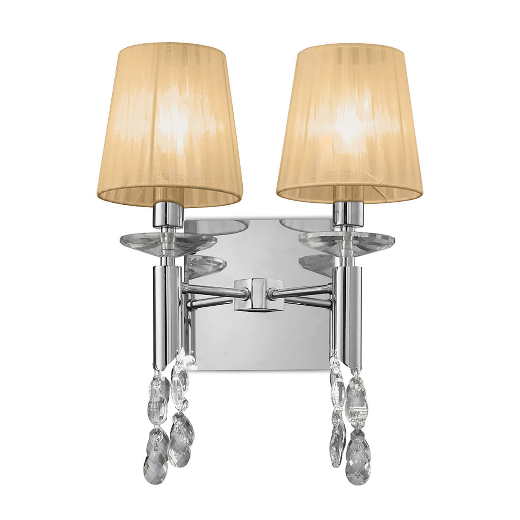 M3863/S/SBS Tiffany Wall Lamp Switched 2+2 Light E14+G9 Polished Chrome Soft Bronze Shades & Clear Crystal
