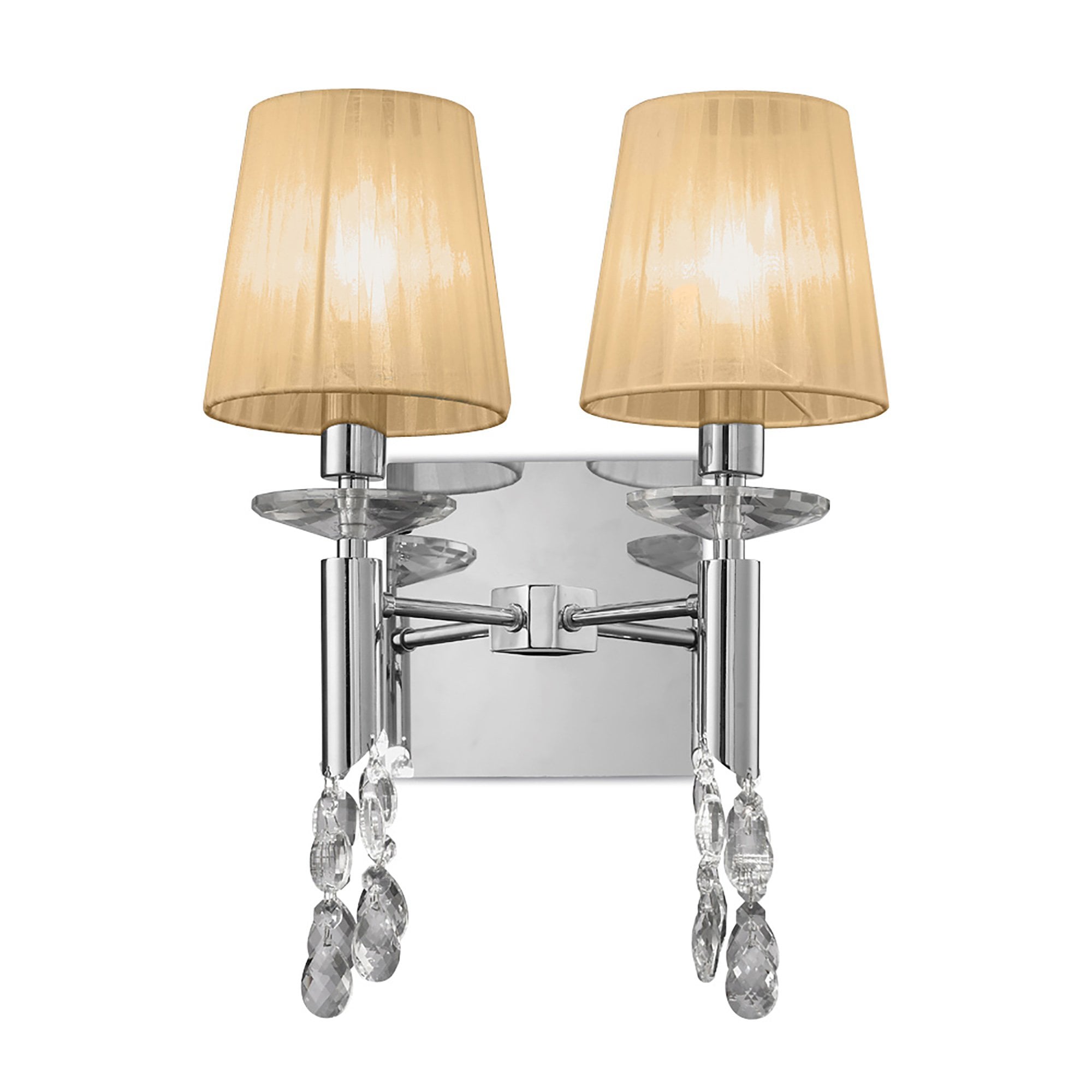 M3863/S/SBS Tiffany Wall Lamp Switched 2+2 Light E14+G9 Polished Chrome Soft Bronze Shades & Clear Crystal