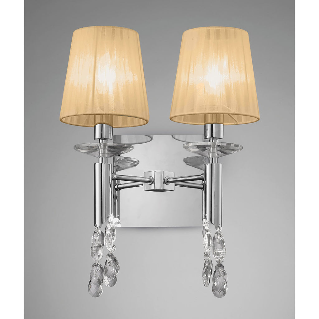 M3863/S/SBS Tiffany Wall Lamp Switched 2+2 Light E14+G9 Polished Chrome Soft Bronze Shades & Clear Crystal