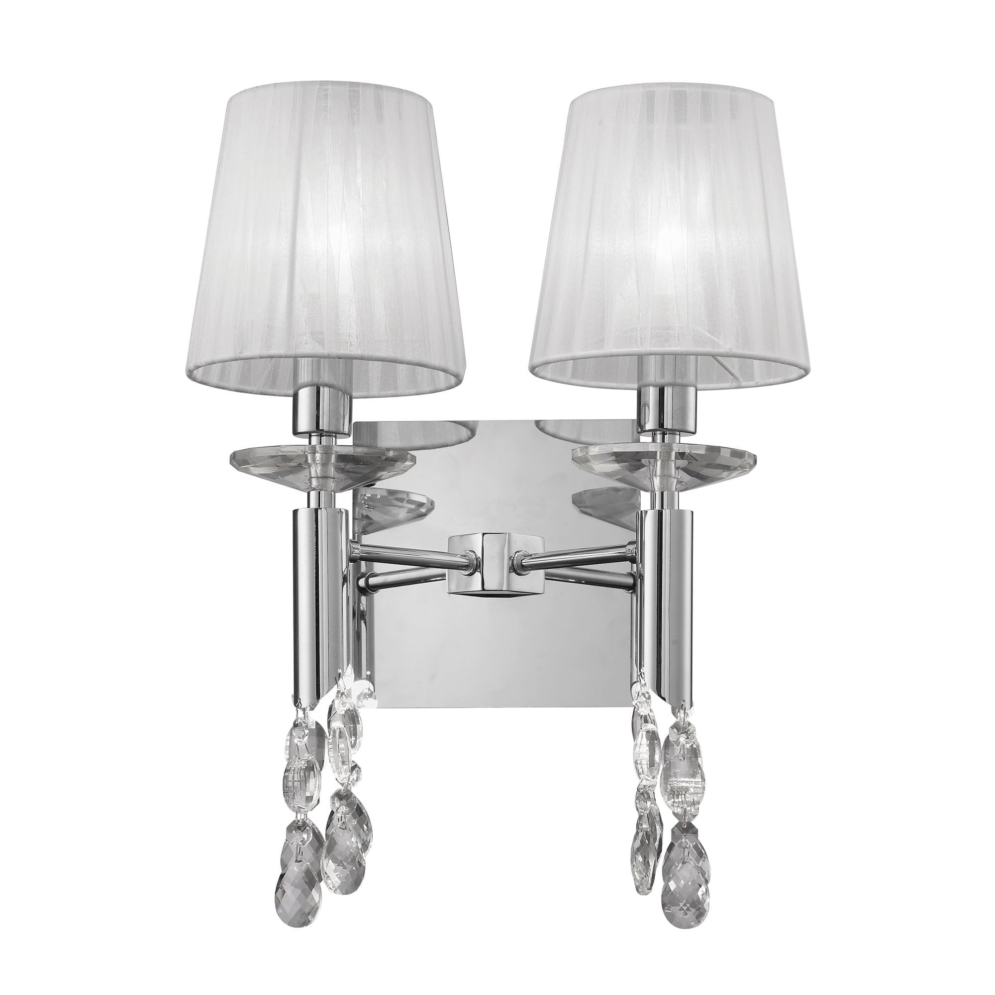 M3863/S Tiffany Wall Lamp Switched 2+2 Light E14+G9 Polished Chrome White Shades & Clear Crystal