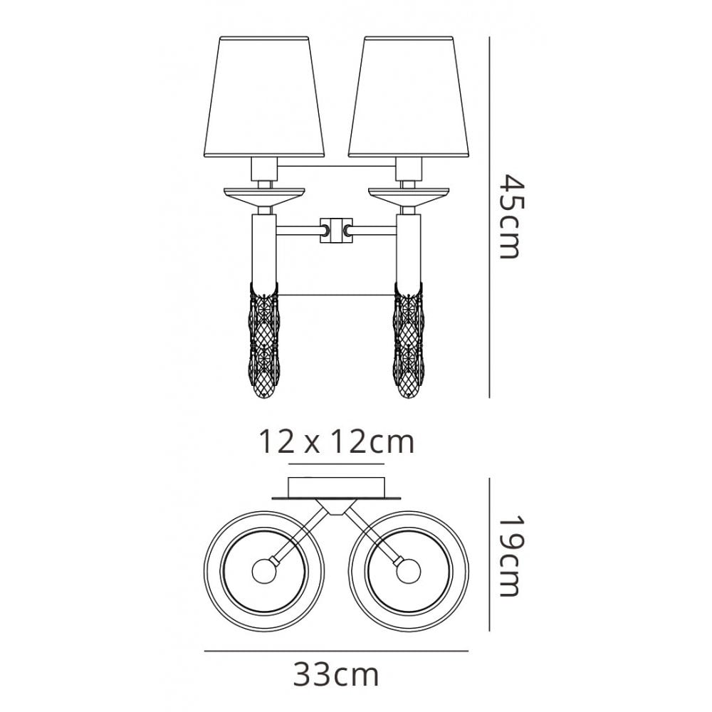 M3863/S Tiffany Wall Lamp Switched 2+2 Light E14+G9 Polished Chrome White Shades & Clear Crystal