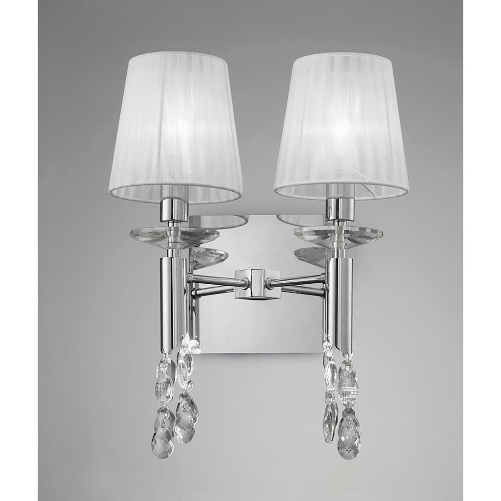 M3863/S Tiffany Wall Lamp Switched 2+2 Light E14+G9 Polished Chrome White Shades & Clear Crystal
