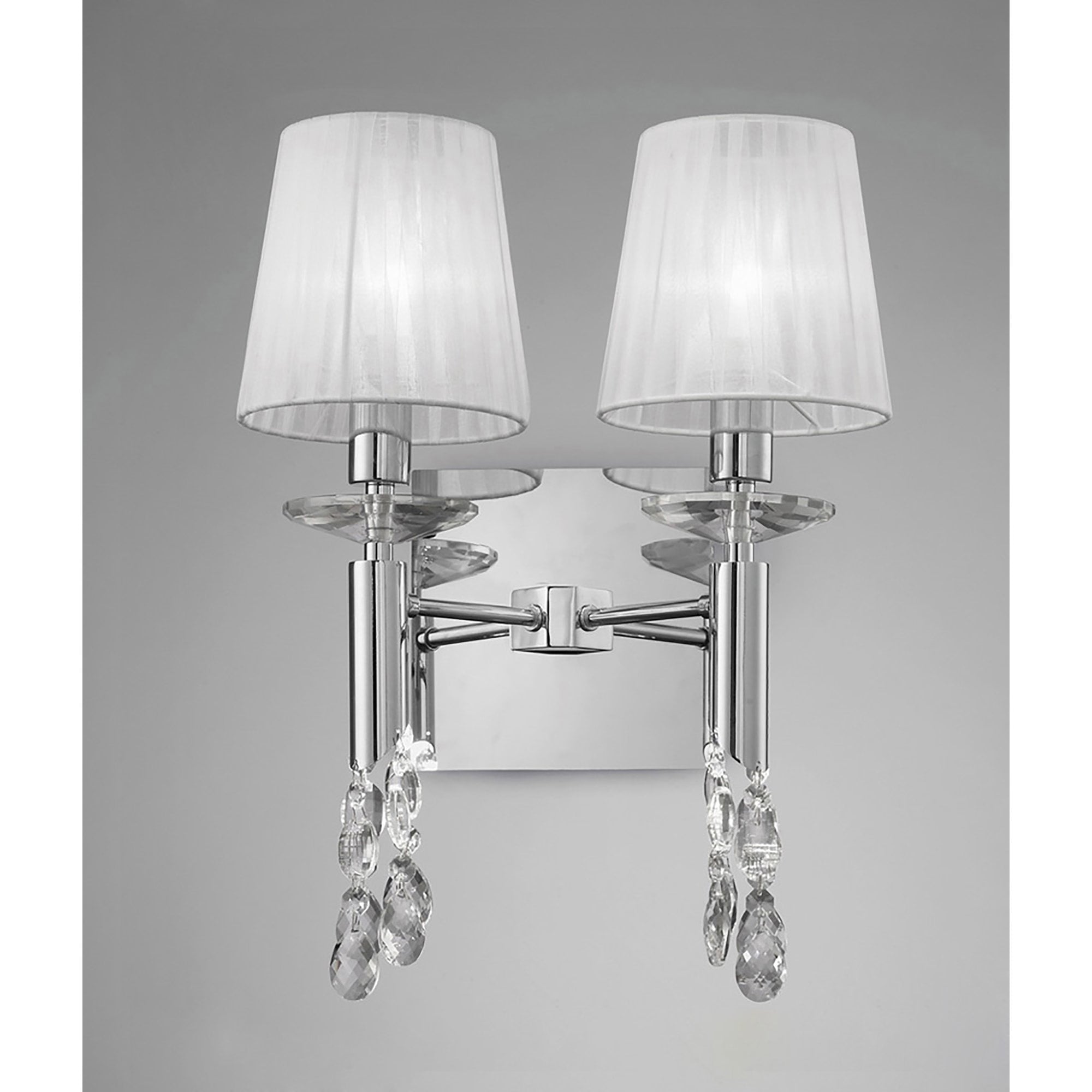 M3863/S Tiffany Wall Lamp Switched 2+2 Light E14+G9 Polished Chrome White Shades & Clear Crystal