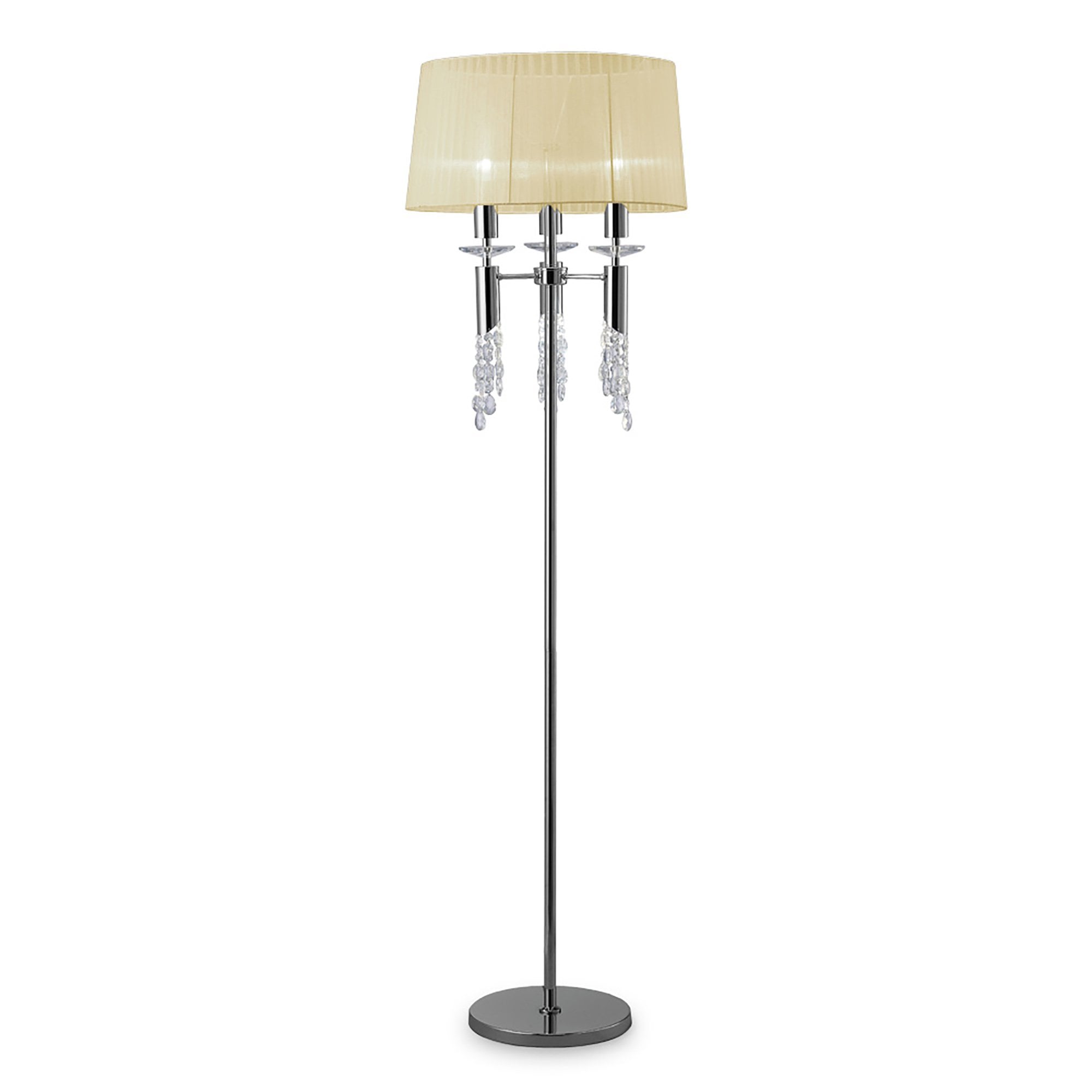 M3869/CS Tiffany Floor Lamp 3+3 Light E27+G9 Polished Chrome Cream Shade & Clear Crystal