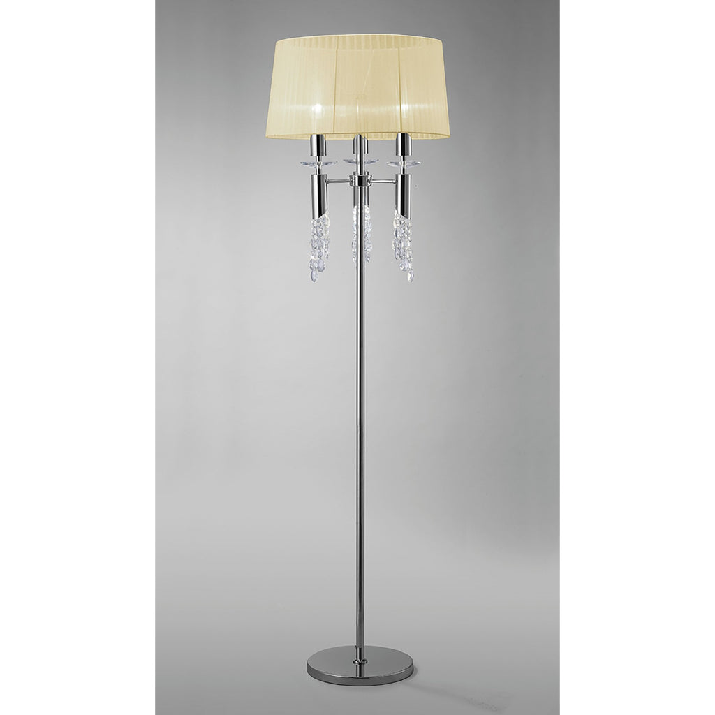 M3869/CS Tiffany Floor Lamp 3+3 Light E27+G9 Polished Chrome Cream Shade & Clear Crystal