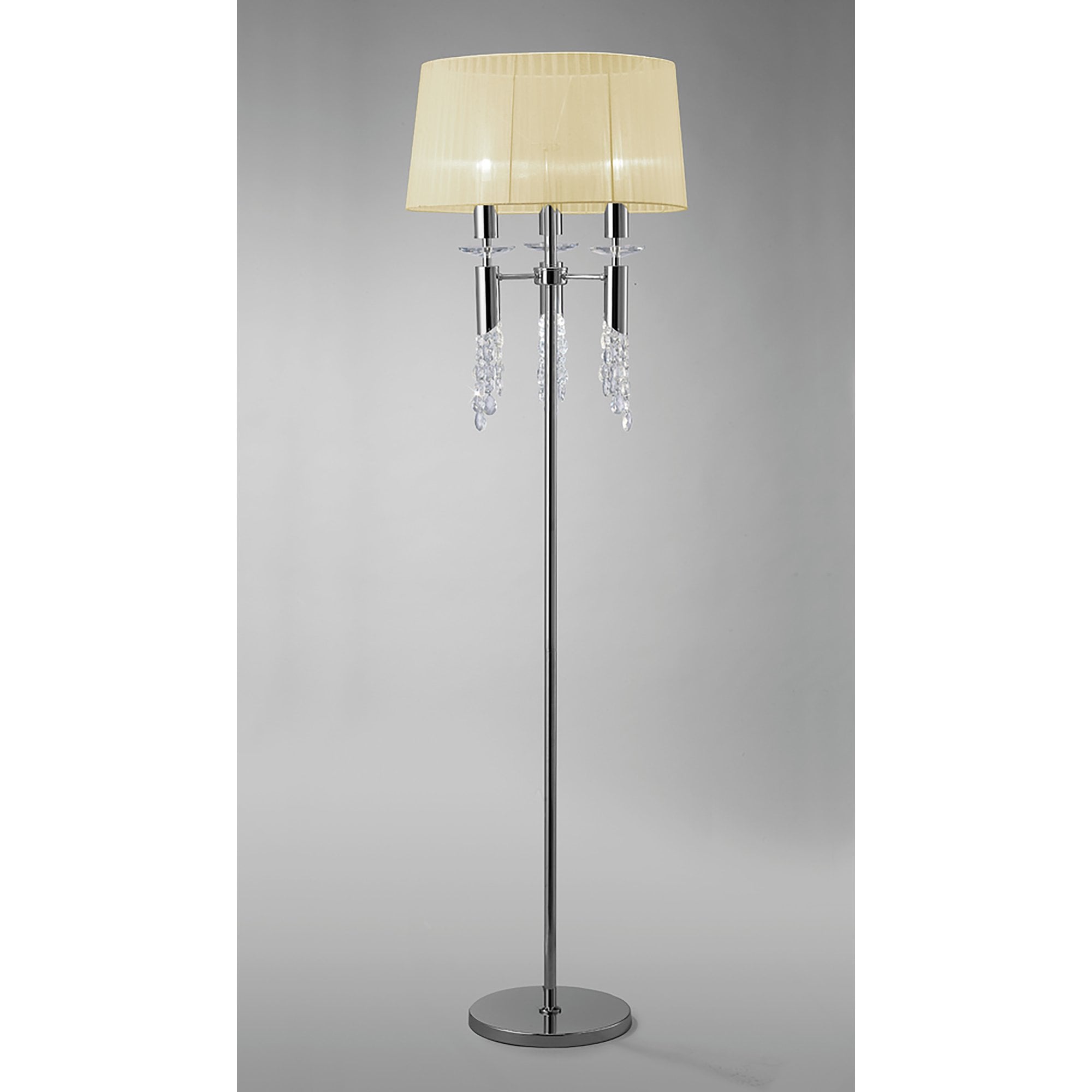M3869/CS Tiffany Floor Lamp 3+3 Light E27+G9 Polished Chrome Cream Shade & Clear Crystal