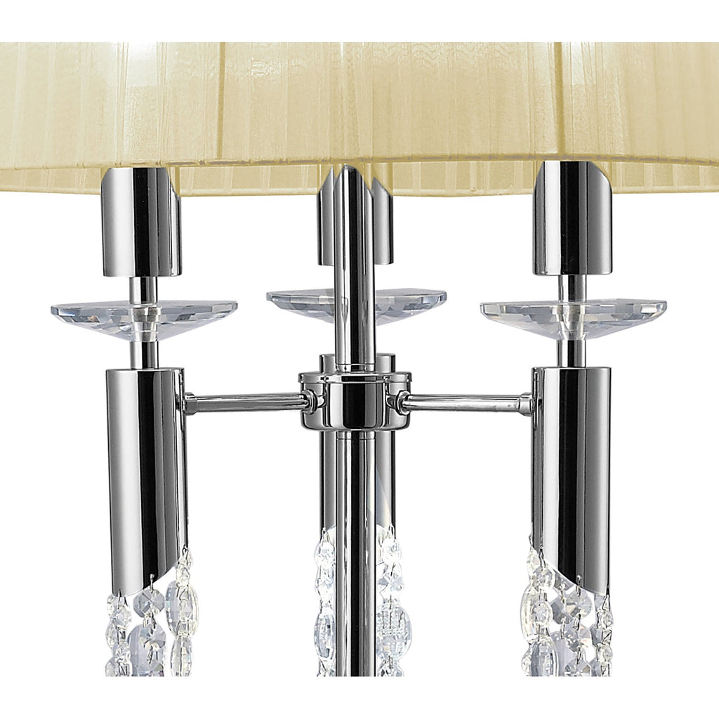 M3869/CS Tiffany Floor Lamp 3+3 Light E27+G9 Polished Chrome Cream Shade & Clear Crystal