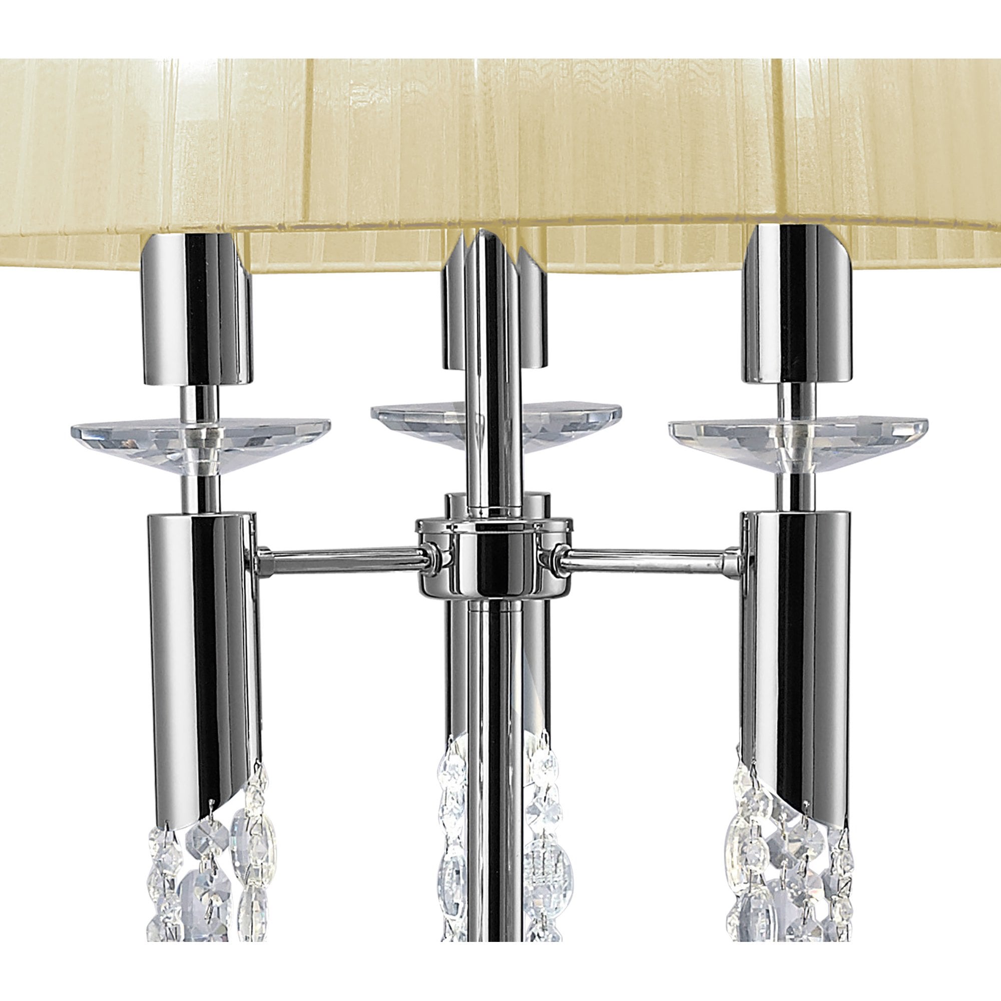M3869/CS Tiffany Floor Lamp 3+3 Light E27+G9 Polished Chrome Cream Shade & Clear Crystal