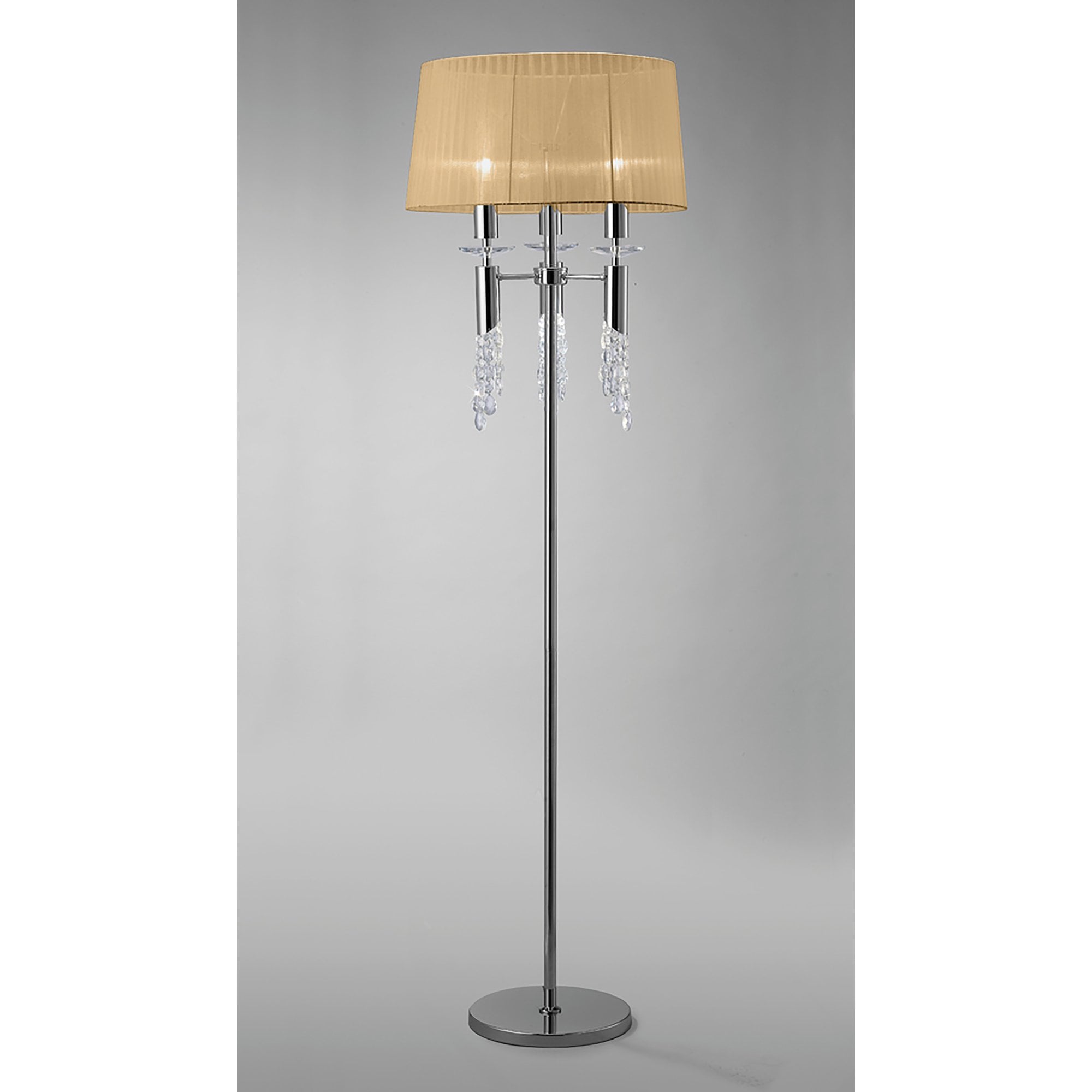 M3869/SBS Tiffany Floor Lamp 3+3 Light E27+G9 Polished Chrome Soft Bronze Shade & Clear Crystal