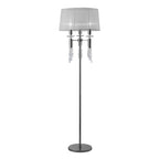 M3869 Tiffany Floor Lamp 3+3 Light E27+G9 Polished Chrome White Shade & Clear Crystal
