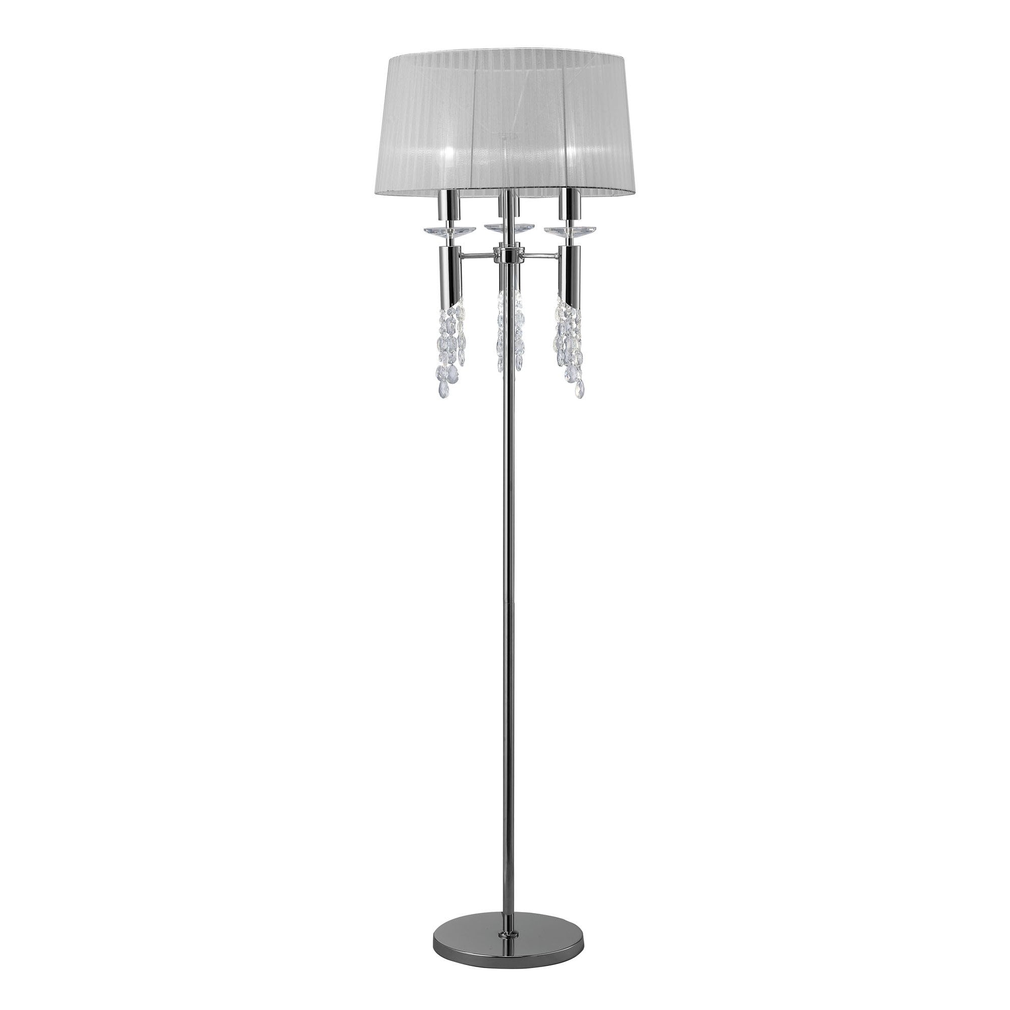 M3869 Tiffany Floor Lamp 3+3 Light E27+G9 Polished Chrome White Shade & Clear Crystal